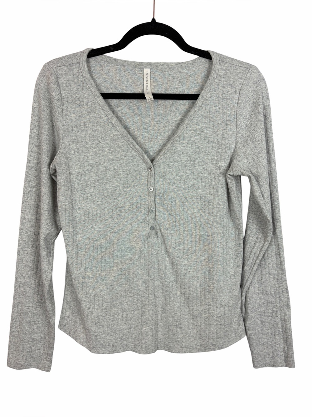 Aritzia The Group Babaton Gray Ribbed Henley Top Large Long Sleeve V-Neck